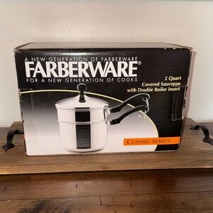 NWT Farberware 2 Quart covered Saucepan with Double Boiler Insert